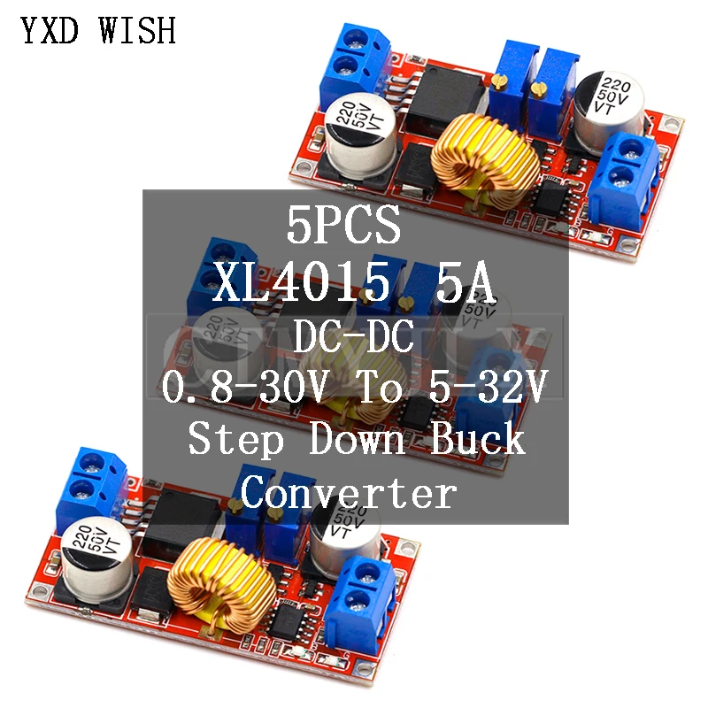 

5 шт., понижающая зарядная плата XL4015 для литиевых аккумуляторов 5 А постоянного тока в постоянный ток, CC CV, светодиодный преобразователь пита...