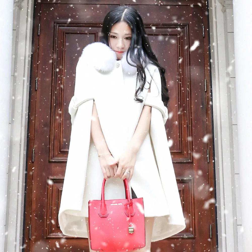 Новинка весна-зима Женская шерстяная накидка с капюшоном белого фиолетового