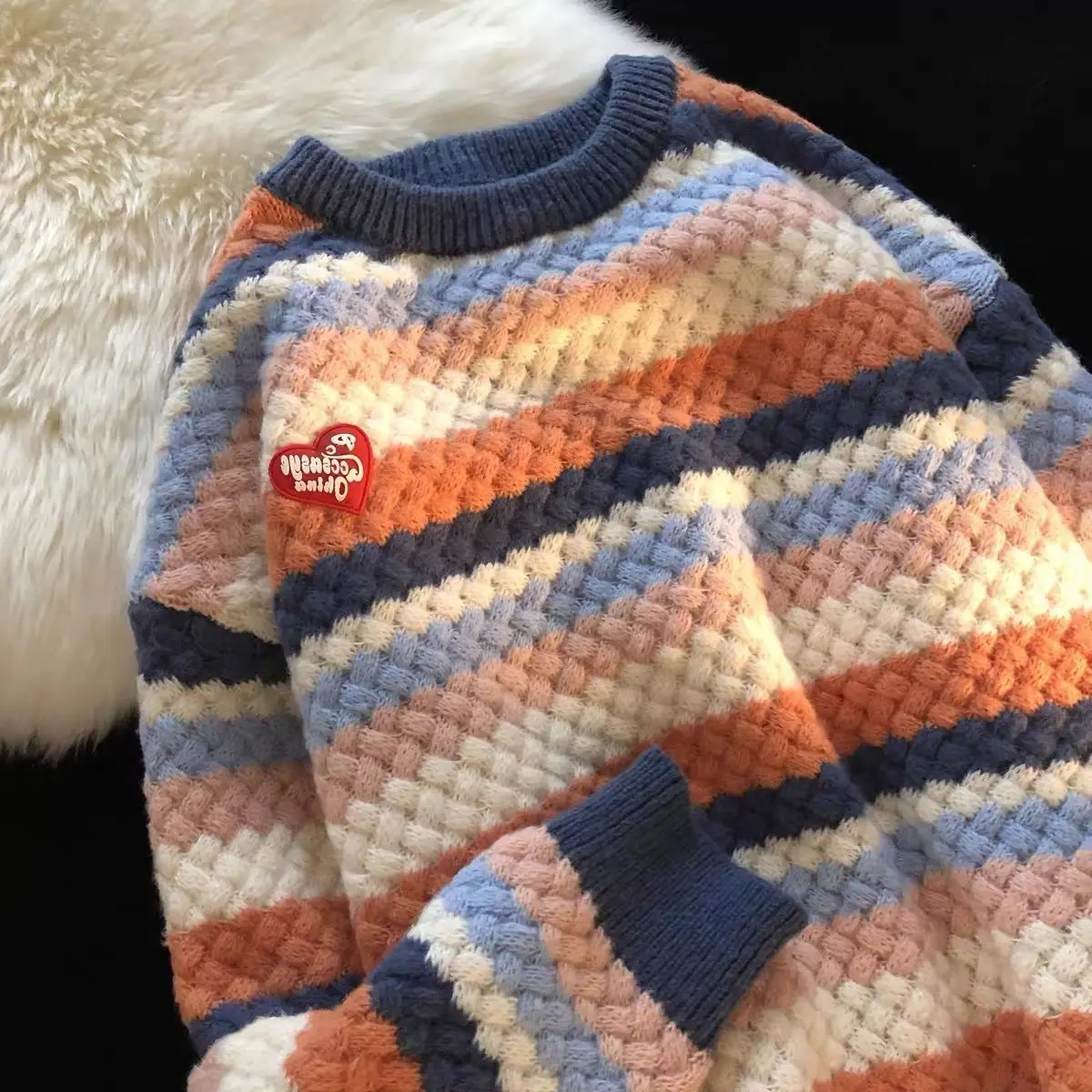 

Женский свитер в японском стиле, повседневный Свободный пуловер в полоску, в западном стиле, Осень-зима