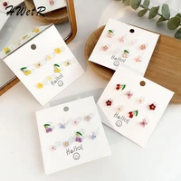 68pcsset cute romantic colorful butterfly flower irregular geometric mini studs square dangle earrings for womens jewelry