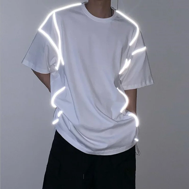 

Summer 2020 New Harajuku Reflective T-shirt Men Hip Hop Streetwear Tshirts Loose Male Tees Cotton Fashion Half Sleeve Tops