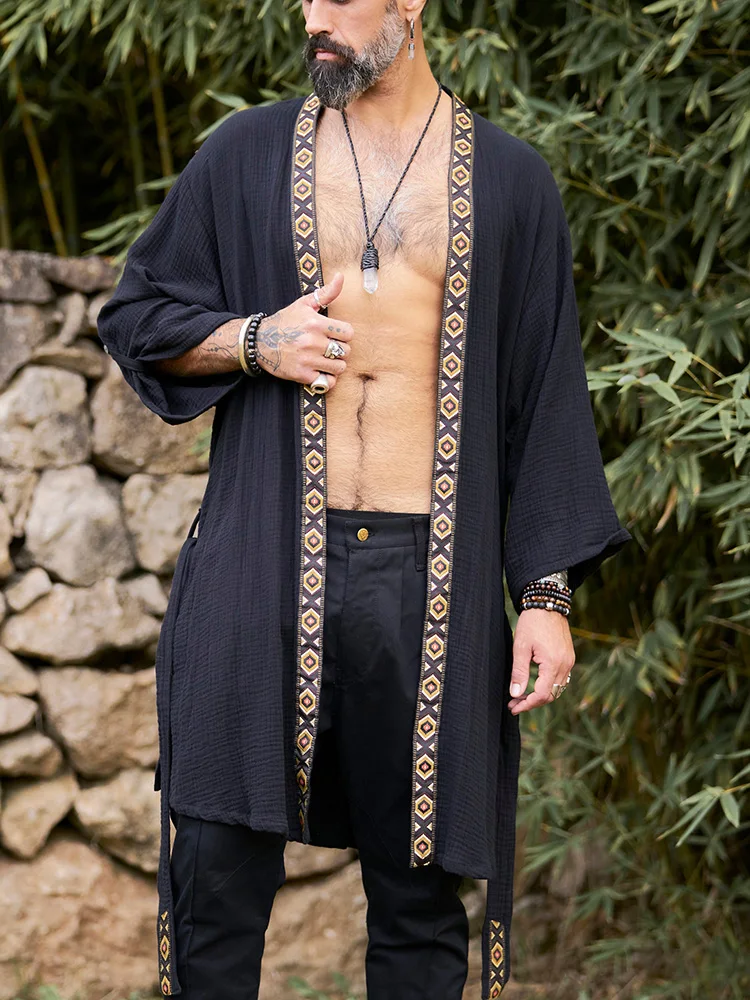 

Men's Fancy Gown Festival Wear Tribal National Patterns Textured Cotton Natural Robe