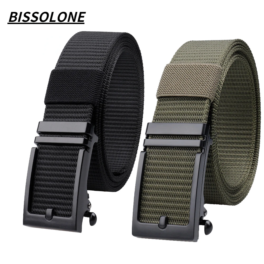 

BISSOLONE High Quality Men's Fashion Nylon Leather Belt New Toothless Buckle Belt Waist Width: 3.5cm Length: 125cm