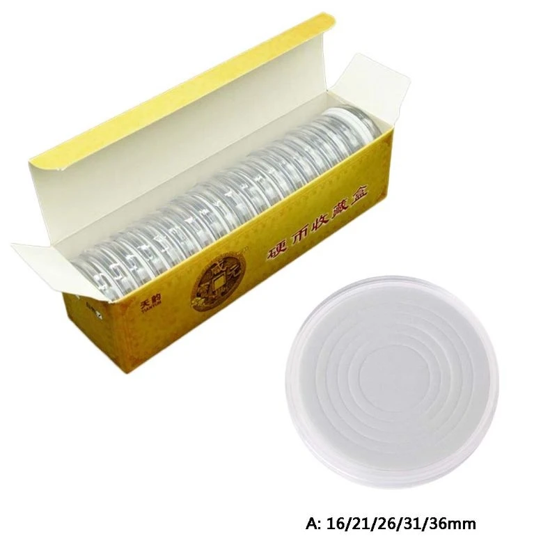 

20Pcs Clear Round 46mm Direct Fit Airtight Coin Capsules Holder Display Storage Case With Adjustable EVA Gasket Pad Ring 16-40mm