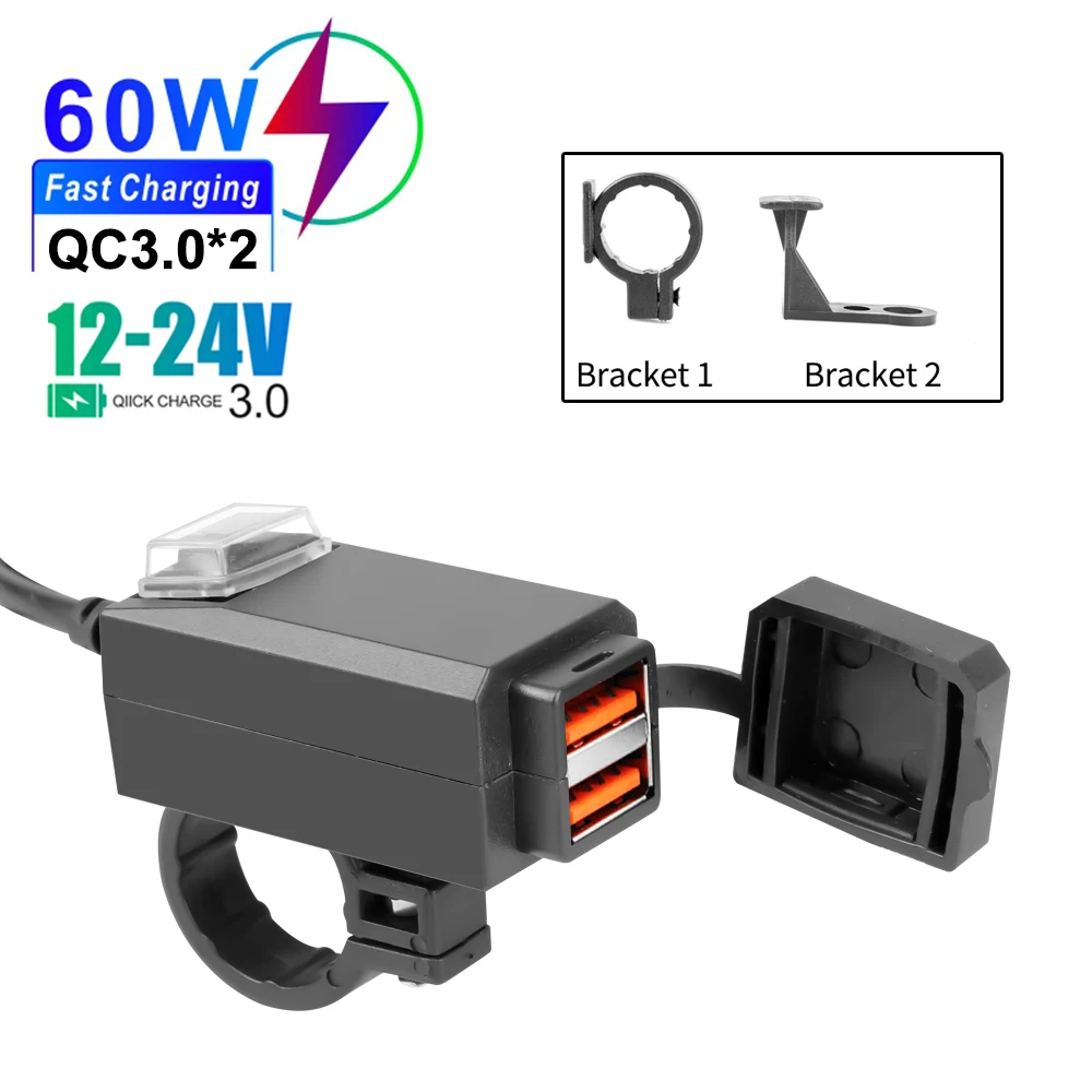 

QC3.0 USB гнездо мотоцикла водонепроницаемый двойной USB быстросменный 3,0 5V водонепроницаемый адаптер питания для навигации телефона