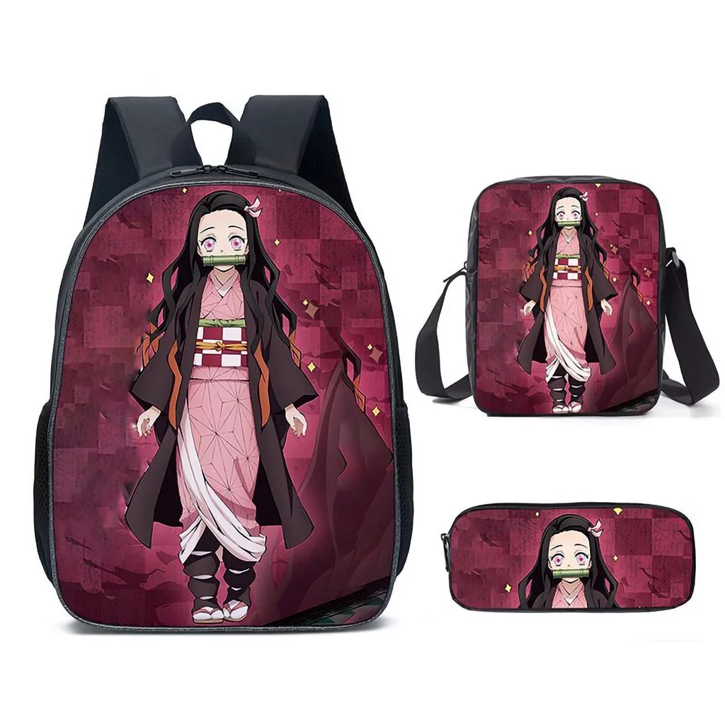 3 Piece Girls Boys Primary School Student Shoulder Bags Demon Slayer Nezuko Tanjirou Children Anime Backpacks Pen Bag 2022 New