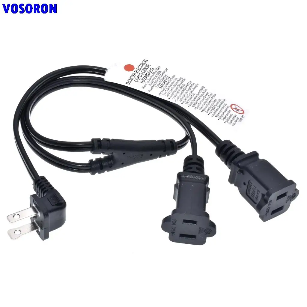 Силовой кабель с 2-зубчатым штекером и гнездом с прямым углом, американский, переменный ток 10 а/125 В, С 2 расширенными выходами, NEMA 1-15P на NEMA 1-15R x 2