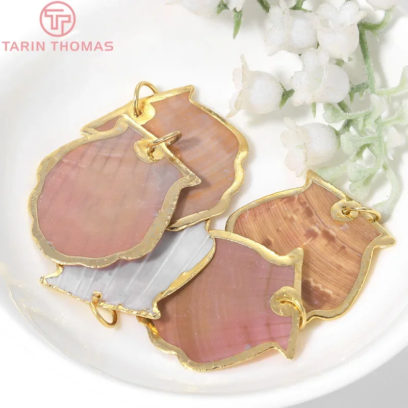 (942) 6 шт. 30x31 мм отверстие 5 24-каратное золото цвет латунь и натральная ракушка