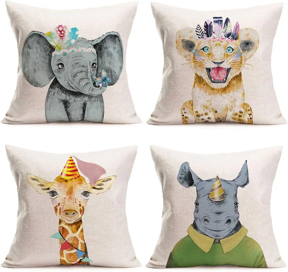 

Мультяшная декоративная наволочка 40x40 см, декоративная наволочка в виде слона с милыми животными, подходит для дивана, чехол для подушки