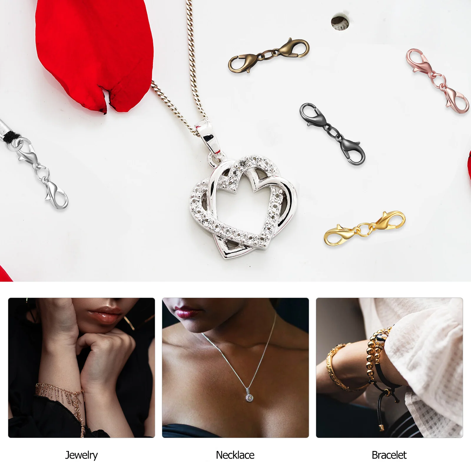 20 Pcs Double Lobster Clasp Bracelet Extender Extenders Jewelry Necklace Rose Gold