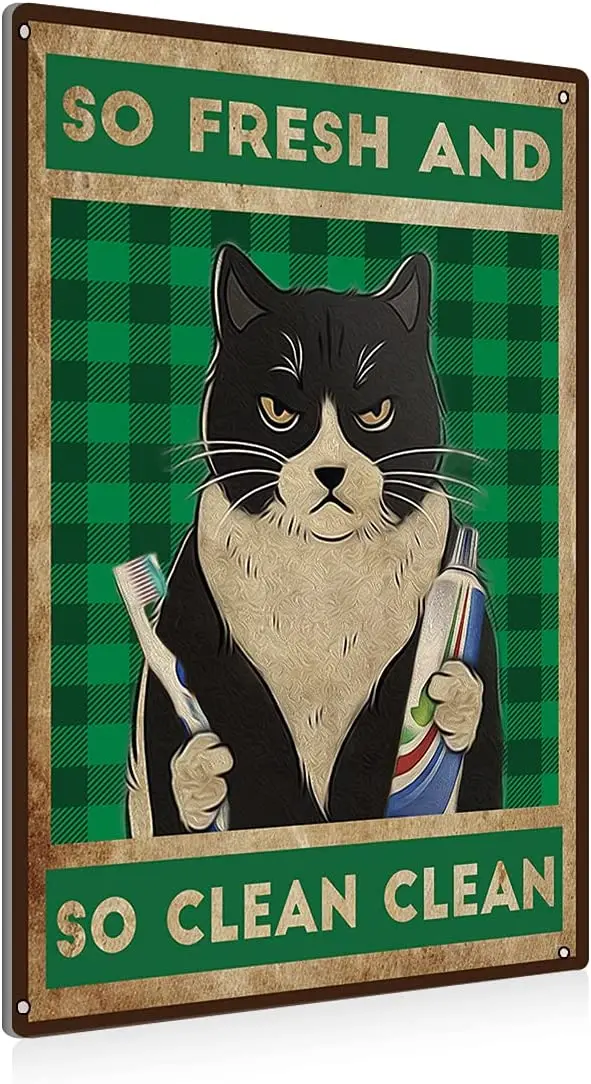 

BEASTZHENG Забавный так свежий и такой чистый кот для ванной металлический жестяной знак Настенный декор-винтажная цитата для ванной жестяной з...