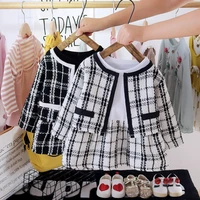 kids clothes girls black white plaid blazer jacketlong sleeve mini dress two pieces 2022 spring little girl korean clothing set