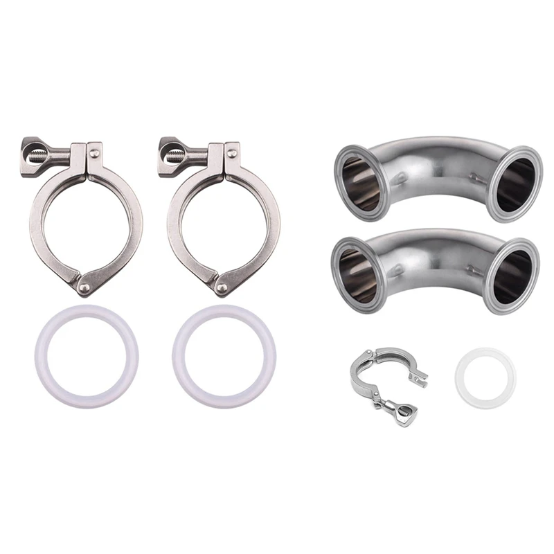 

2Pcs Tri-Clamp Steel Single Pin Heavy Duty Tri Clamp & 2Pcs 2 Inch Pipe 304 Stainless Steel Sanitary Elbow Pipe Fitting