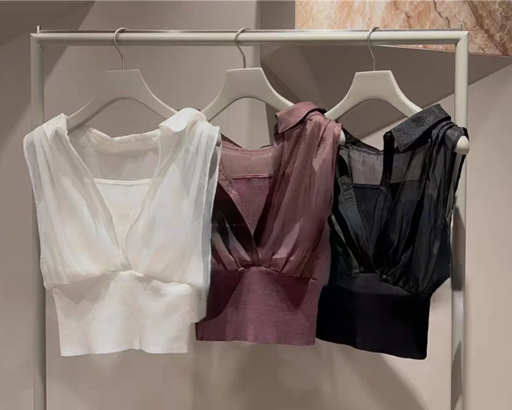 Женская Трикотажная майка Kuzuwata многослойная без рукавов с V-образным вырезом