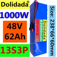new 48v62ah 1000w 13s3p 48v lithium ion battery pack 62000mah for 54 6v e bike electric bicycle scooter with bms