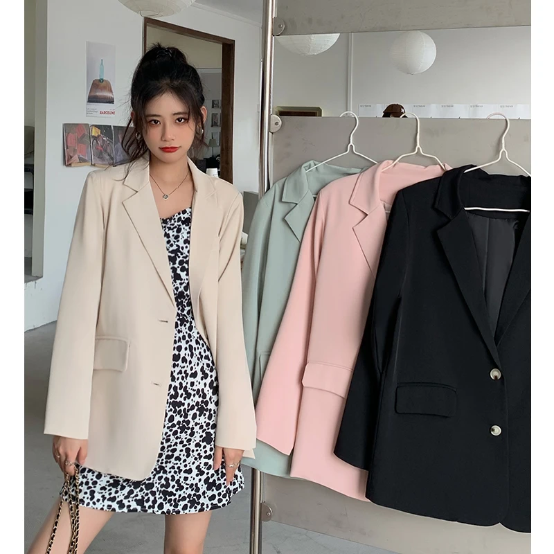 

2022 Korean Fashion Autumn Single-breasted Blazers Jacket Women Vintage Coat Lady Stylish Tops Casual Chic Outwear Female Blazer