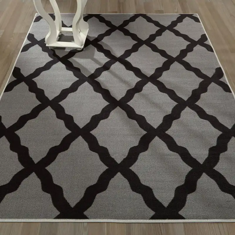 

High Quality Non-Slip Rubberback Moroccan 3x5 Indoor Area Rug with Dark Gray Trellis Design, Perfect for Your Home, 3'3" x 5'