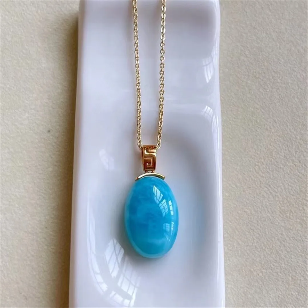 

Natural Larimar Stone Pendant Jewelry For Women Man Healing Gift 17x11x8mm Beads Dominica Water Pattern Crystal 18K Gold AAAAA