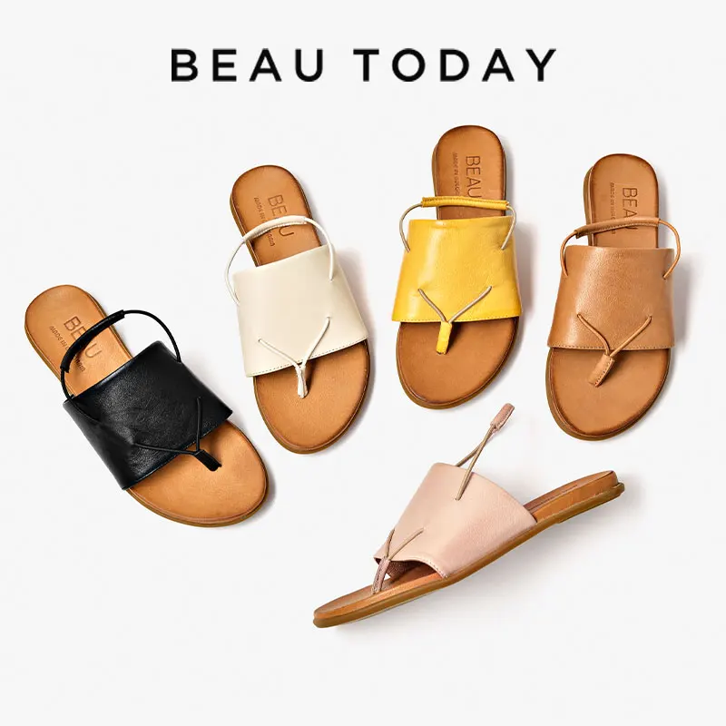 

Beautoday Sandals Women Genuine Calfskin Open Toe Ankle Strap Slingback Summer Beach Bulgaria Ladies Flat Shoes Handmade 73005