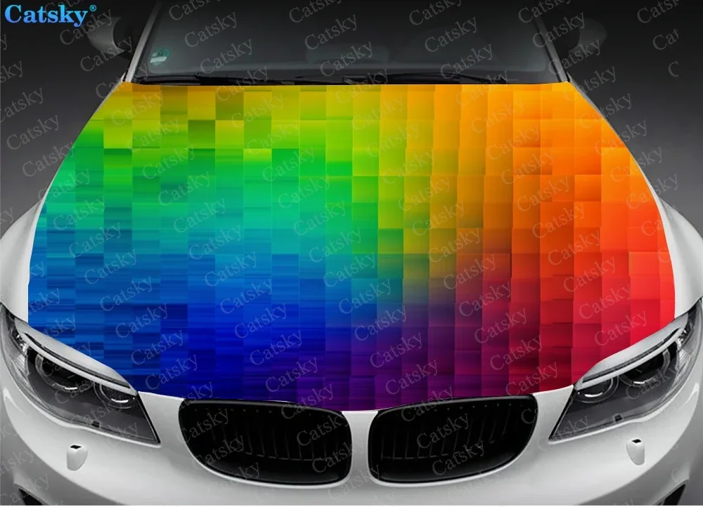 Радужный Рифленый Дизайн наклейки виниловая пленка на крышку двигателя защитная