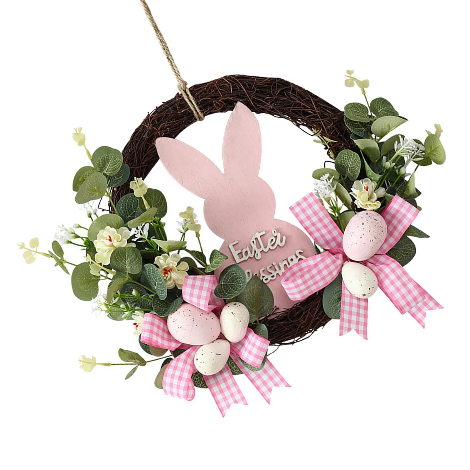 

Пасхальный венок, украшение, смешанные цветы и зеленый листья из ротанга, венок для передней двери, декор для стен, дома, улицы