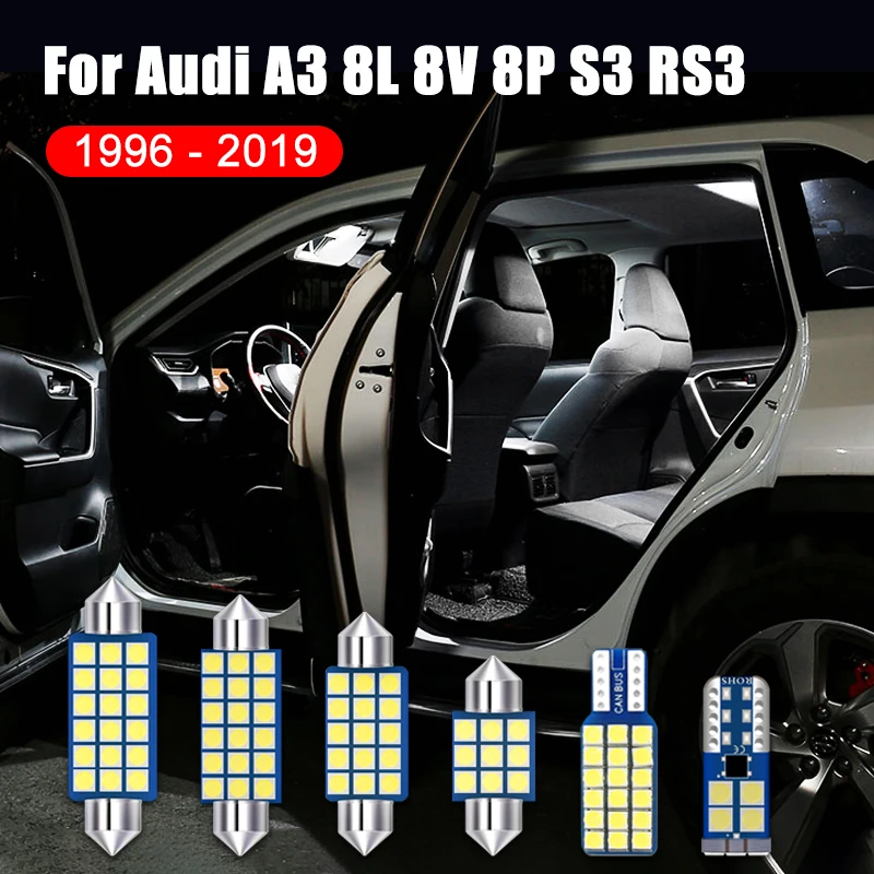 For Audi A3 S3 RS3 8L 8V 8P 1996-2017 2018 2019 12V LED Car Interior Dome Reading Light Vanity Mirror Bulbs Glove Box Trunk Lamp