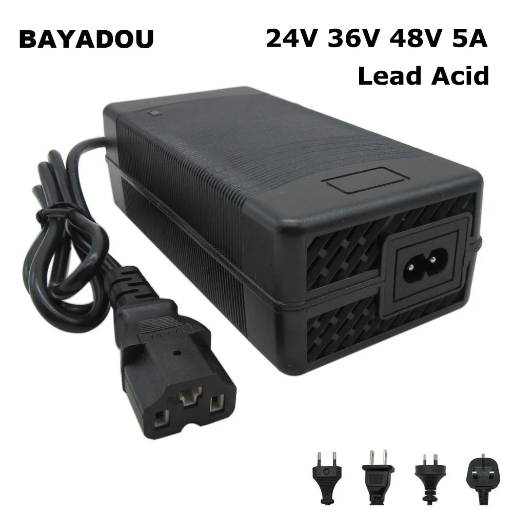

24V 36V 48V 5A Lead Acid Ebike Charger 24 36 48 Volt E Bike Electric Bicycle Scooter Chargers 43.2V T/PC/IEC 3Pin Connector