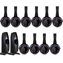 Silent Disco Led Wireless Headphones for Party (10 Headsets + 2 Transmitters and 1 charger) 
