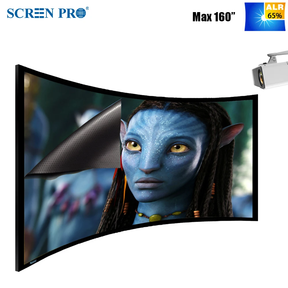 

Hot MAX 160inch ALR Curved Projection Screen With Frame T8 Fabric Screens Kit For home thea Long throw Short throw projector