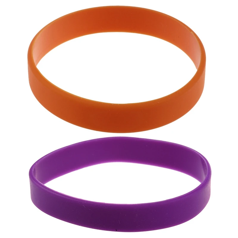 

2Pcs Fashion Silicone Rubber Elasticity Wristband Wrist Band Cuff Bracelet Bangle - Purple & Orange