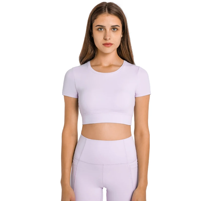 Топ женский облегающий из АБС-пластика с круглым вырезом и коротким рукавом -