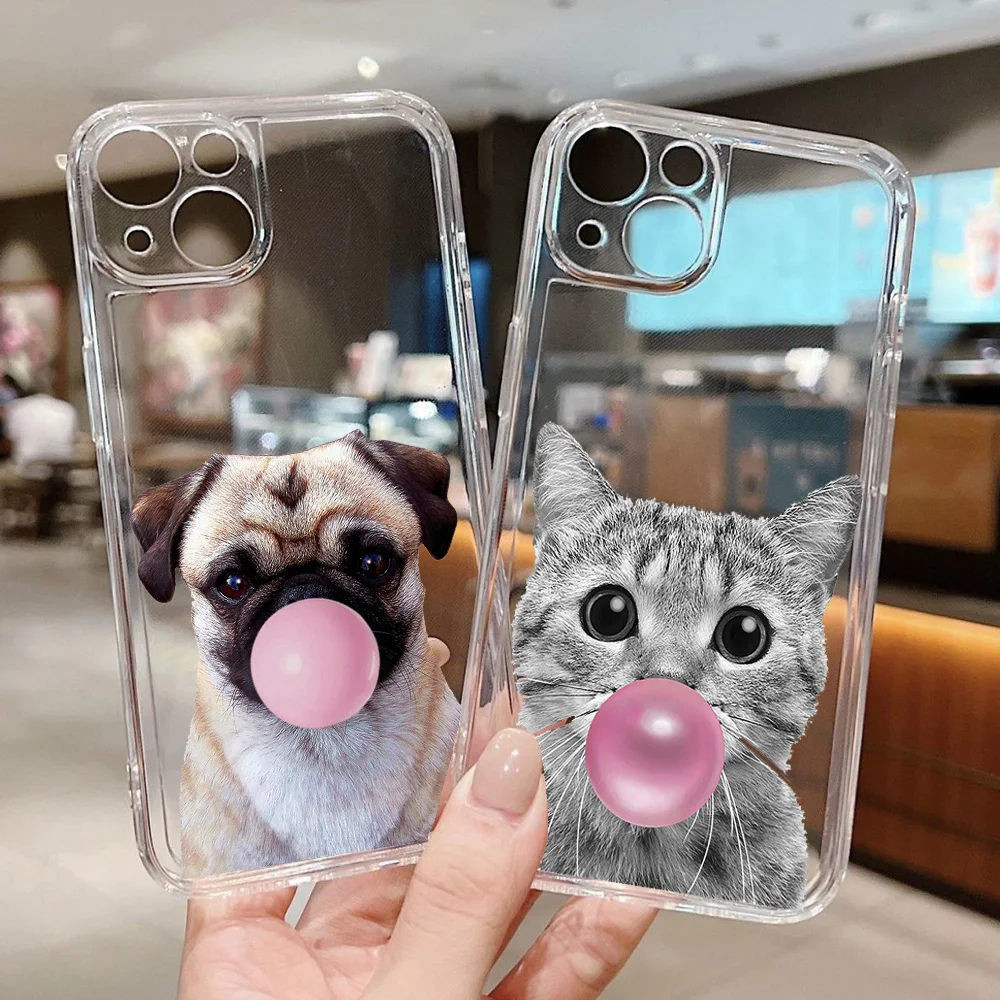 

Funny Animals Dog Cat Cow Elephant Tiger Phone Case For iPhone 14 13 11 13 PRO MAX XR 6 8 7 Plus 15 Soft TPU Transparent Cover