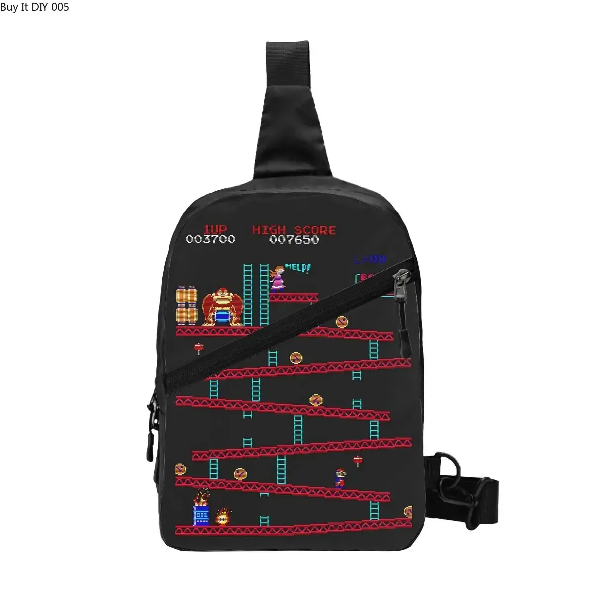 

Casual Donkey Kong Sling Bag for Traveling Men's Arcade Video Games Crossbody Chest Backpack Shoulder Daypack
