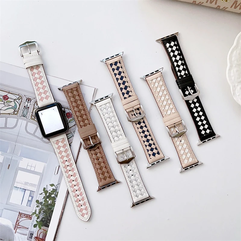 

Кожаный браслет для Apple Watch Ultra 49 мм 8 7 45 41 мм, ремешок для iWatch Series 8 se 6 5 4 3 2 38 40 42 мм 44 мм, шахматный браслет