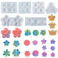 three dimensional flower crystal epoxy resin mold crown flower jewelry pendant uv resin mold crafts silicon molds for resin art