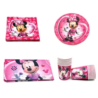 16 people of minnie mouse disposable tableware cup plate napkin tablecloth set for kids girls birthday party decoration supplies