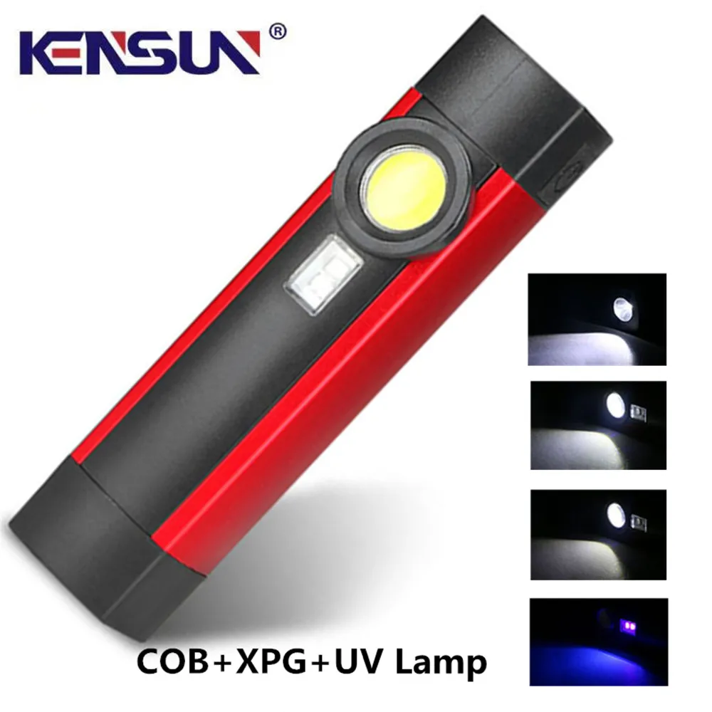 

Portable Handheld Flashlight Torch 4 Modes Rechargeable Mini Aluminium COB+XPG LED Work Light with UV Lamp and Two Magnet