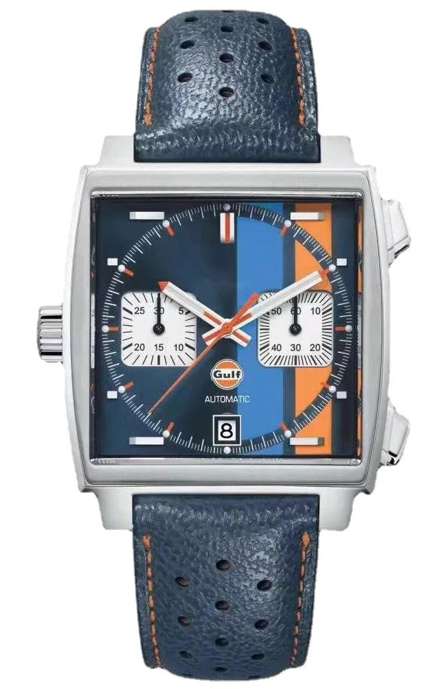 

mens quartz chronograph watch black blue leather gulf