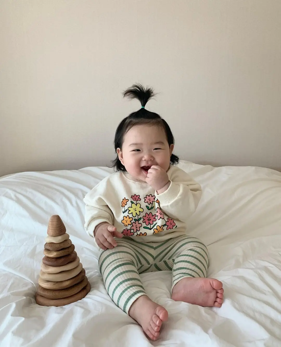 

2022 Autumn Baby Flower Print Long Sleeve T-shirt Suit Girl Infant Tops + Striped Leggings 2pcs Set Boy Toddler Cotton Tees Suit