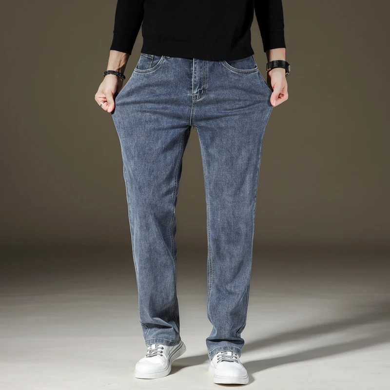 

40 42 44 plus size straight loose jeans spring brand business casual men's high-quality high-waist stretch denim jeans