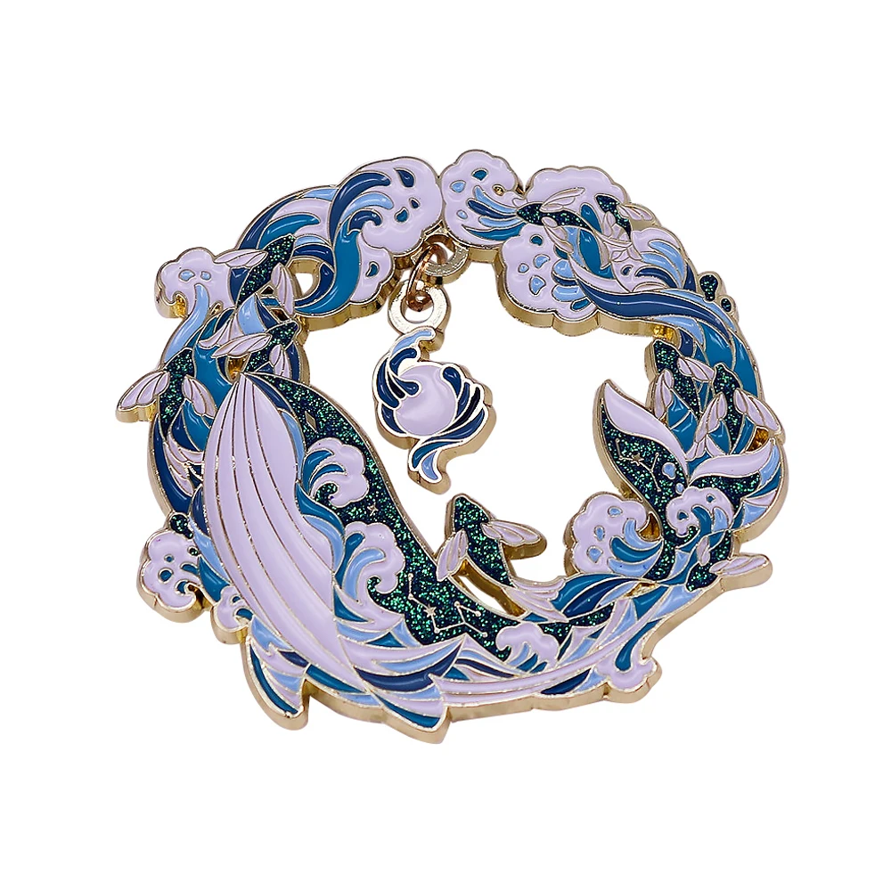 

Leaping Whale Enamel Pin Brooch Cartoon Sea Wave Denim Jackets Lapel Pins Backpack Badges Girls Kids Fashion Jewelry Gifts