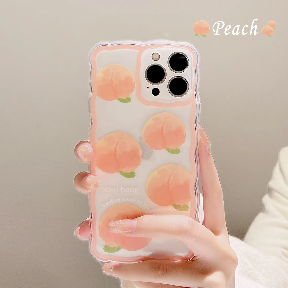 

Good Luck Pink Peach Phone Case For Iphone INS TPU Transparent Sweet For iphone 13 12 11 X 7 8 Fashion Couple Gift Phone Case