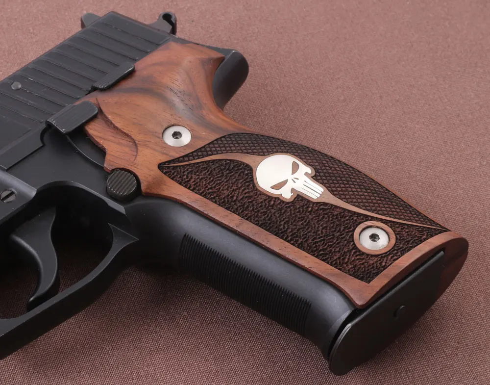 

KSDGrips Brand for Sig Sauer P226 Compatible Walnut Grip for Replacement (Half, Silver Skeleton Figure)