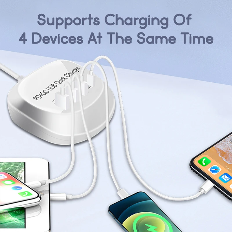 4 порта USB-зарядное устройство-концентратор 20 Вт PD QC3.0 Быстрая зарядка 3 0 Зарядное
