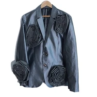 fashion men blazer flower printed lapel 2022 long sleeve single breasted leisure suits streetwear casual jackets men