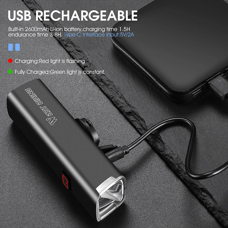 Фонарь велосипедный аккумуляторный 1000 лм USB Type C