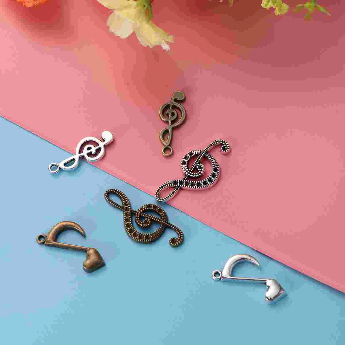 

60pcs Assorted Patterns Music Note Alloy Pendants Set DIY Charms Jewelry Making Accessory (P203 Bronze+P203 Chain tassel