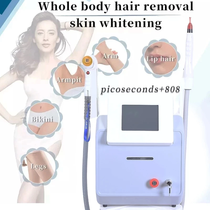 

NEW CE 808 Diode Laser Permanent Hair Removal 2IN1 Q Switched Nd Yag 755 Nm Picosecond Laser Tattoo Removal Machine