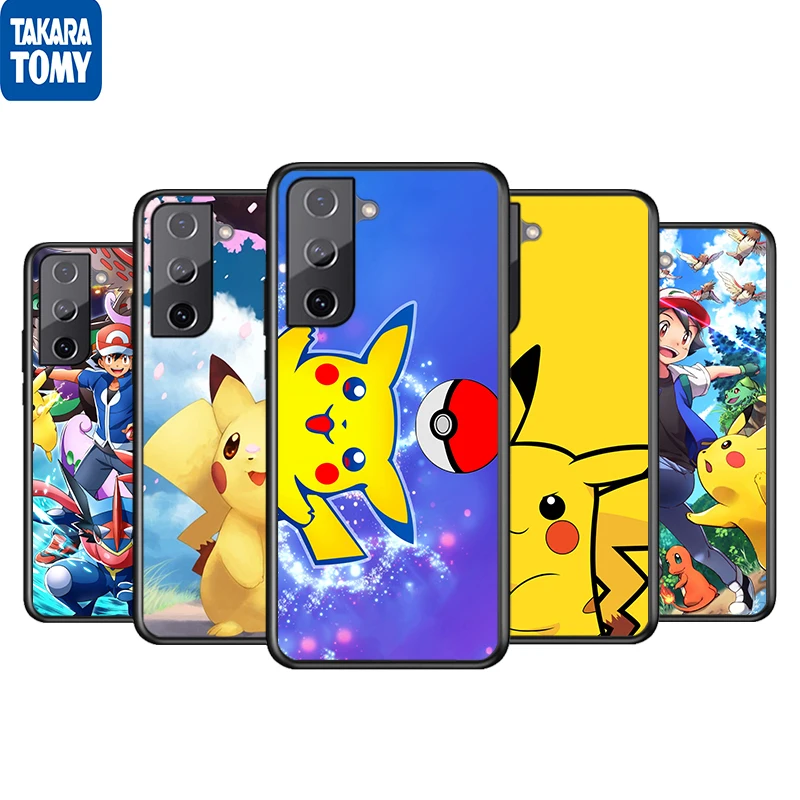 

Cartoon Pokemon Pikachu Cute For Samsung Galaxy S22 S21 S20 Ultra Plus Pro S10 S9 S8 S7 4G 5G Soft Black Phone Case Funda Coque