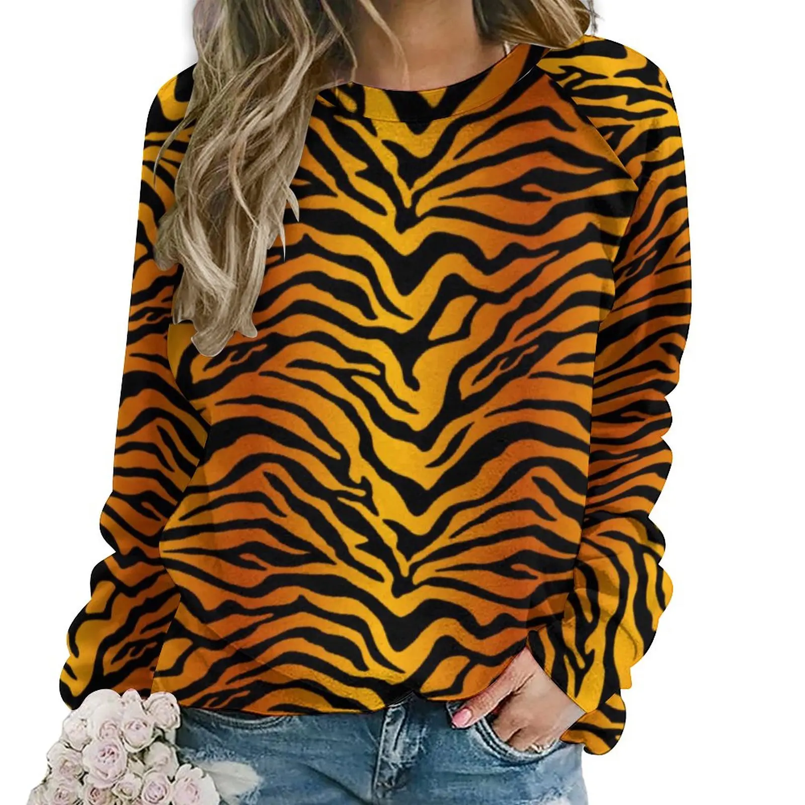

Tiger Print Casual Hoodies Women Black Stripes Aesthetic Printed Hoodie Autumn Long Sleeve Harajuku Oversized Sweatshirts Gift